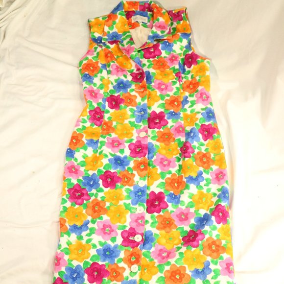 LAUREN TAYLOR New York Sleeveless Multicolor Floral Buttoned Dress Sz 12 - Picture 1 of 11